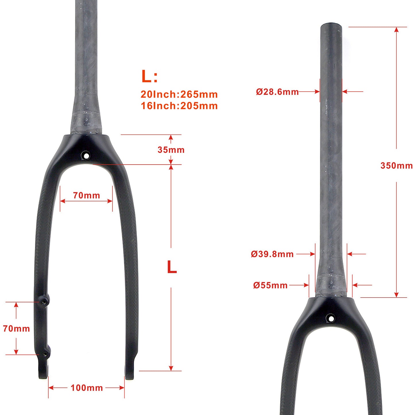 20 in 16 in Carbon Fiber 1-1/8 in or tapered BMX Folding bike Flat Mount Disc Quick Release Small Wheel Fork