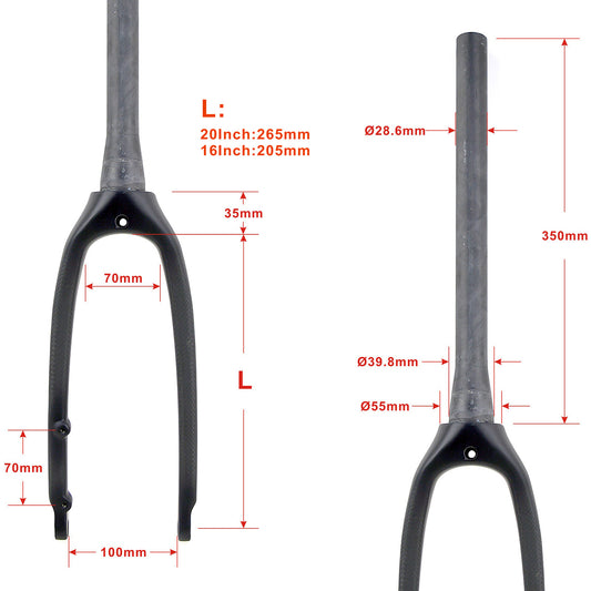 20 in 16 in Carbon Fiber 1-1/8 in or tapered BMX Folding bike Flat Mount Disc Quick Release Small Wheel Fork