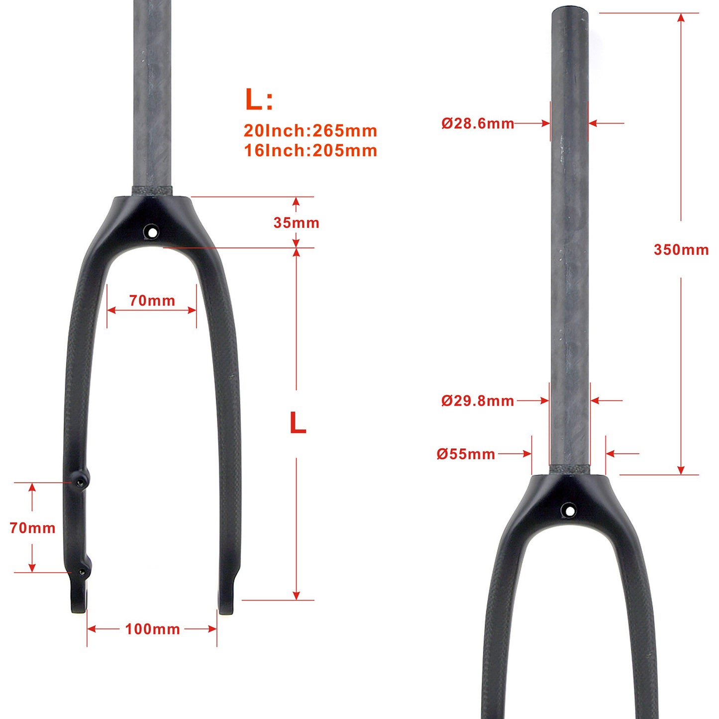 20 in 16 in Carbon Fiber 1-1/8 in or tapered BMX Folding bike Flat Mount Disc Quick Release Small Wheel Fork