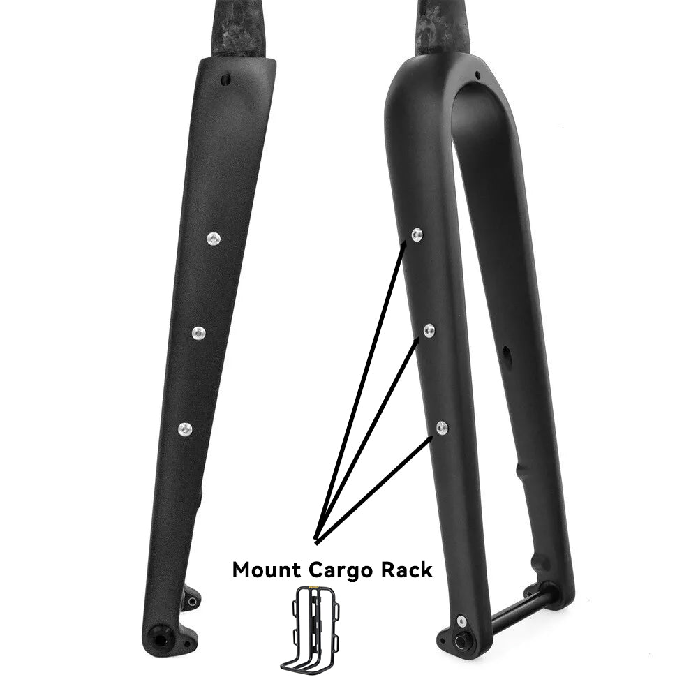 Full Carbon fiber Road Bike Gravel Fork 1 1/8 in Straight / Tapered Tube 700C Flat Disc Brake