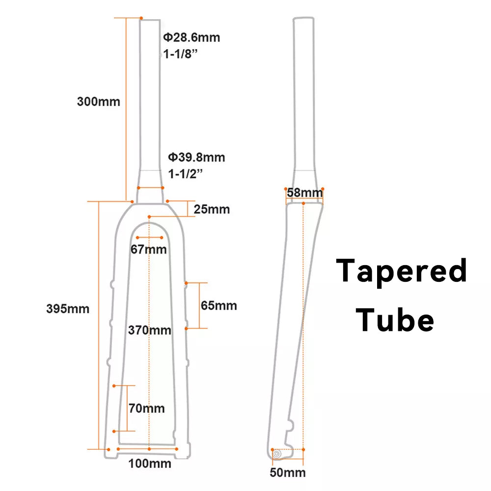 Full Carbon fiber Road Bike Gravel Fork 1 1/8 in Straight / Tapered Tube 700C Flat Disc Brake