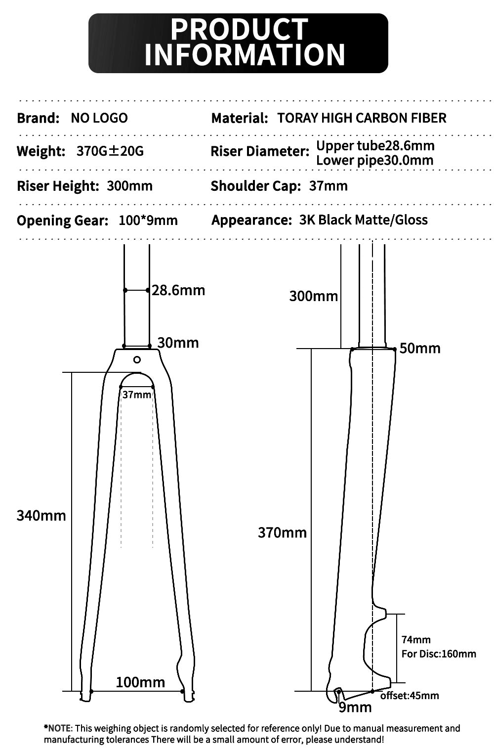 700C 25c 1 1/8 V & Disc Brake 3K Carbon Fiber Road Bike Bicycle Fork