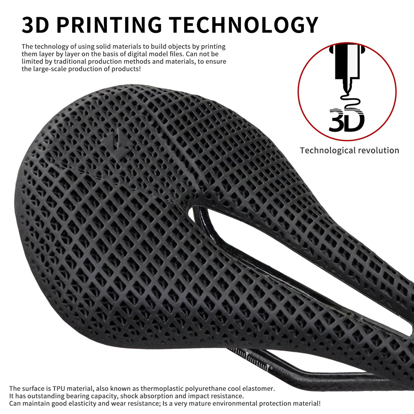 3D printed bicycle MTB Gravel road bike carbon fibre with TPU surface saddle